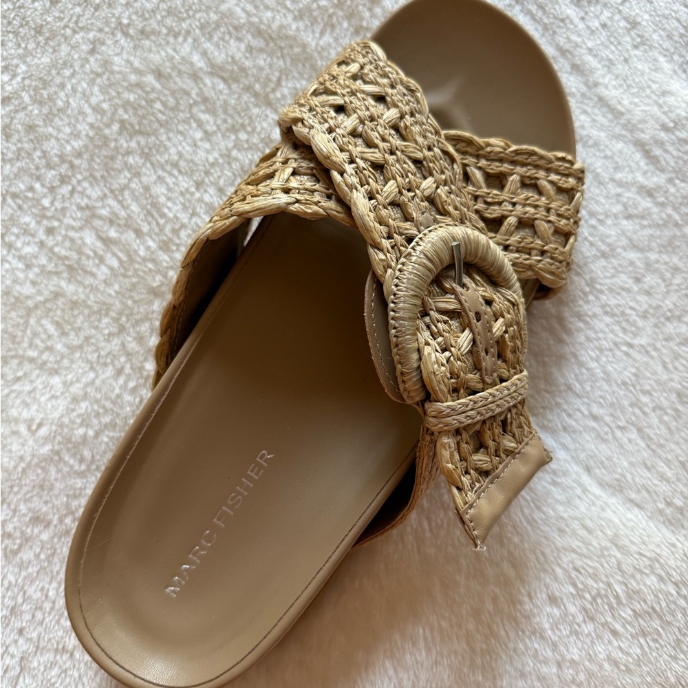 Marc Fisher Tan Woven Slide Sandals